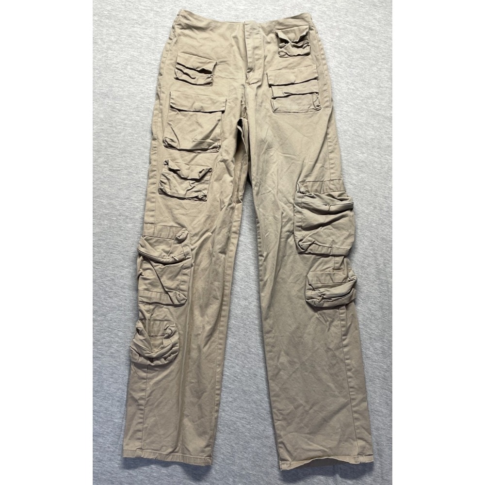 Forever 21 Cargo Pants Womens S Beige Cotton High Rise Utility Pockets Workwear